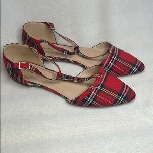 ModCloth Red Plaid T-Strap Women's Flats 8